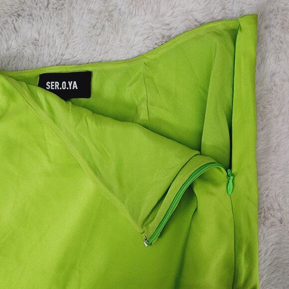 NEW Ser.O.Ya by Retrofete Penina Satin Midi Slip Skirt in Chartreuse - Picture 13 of 16